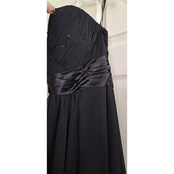 BILL LEVKOFF Strapless Sweetheart Chiffon Empire Waist Full Gown Dress Black 14 - Picture 4 of 10
